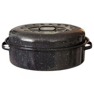 Vintage 1970s Speckled Enamel Turkey Beef Roaster w Lid Kitchen 16"